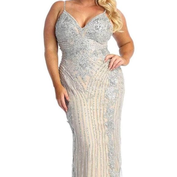 NWT May Queen RQ7946 Prom Dress Silver Size 6 - Picture 1 of 9